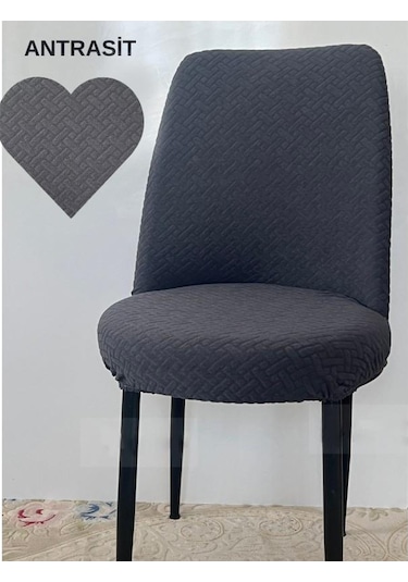 Tuğla Desen Oval Sandalye Kılıfı, Sandalye Örtüsü 6 Adet Antrasit Antrasit