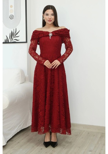 Aşkın Büyüsü Dantel Abiye Elbise 6055-bordo Bordo
