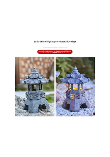 Moveevo Solar Enerji İle Çin Zen Stili Bahçe Aydınlatması - Serinleyici Manzaralı Taş Kule Dekoratif Lamba