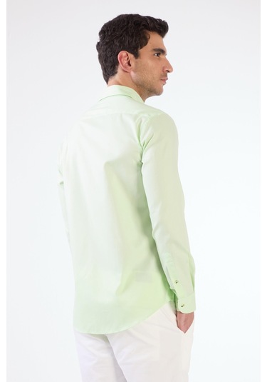 Açık Yeşil Erkek Slim Fit Düz Brent Düğmeli Yaka Uzun Kol Gömlek - 102474 Açık Yeşil