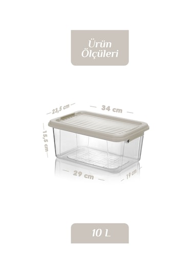 2'li Mega 10l Un Bakliyat Erzak Kabı - Kilitli Kapaklı Banyo Düzenleyici Deterjanlık Saklama Kutusu Bej