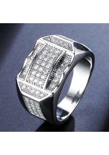 Altın Sace Gems Lüks Bakır Alaşım Zirkon Düğün Nişan Yüzüğü Erkekler Takı Hediye 10 Altın