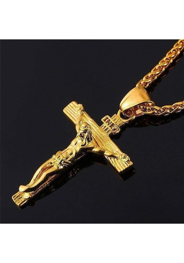 Altın Erkek Gümüş Paslanmaz Çelik İsa Mesih Haç Çapraz Kolye Kolye Zinciri