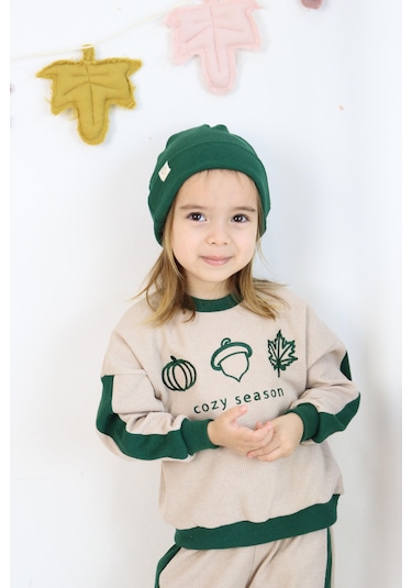 Miababy Cozy Nakış Baskılı 3lü Takım Koyu Yeşil