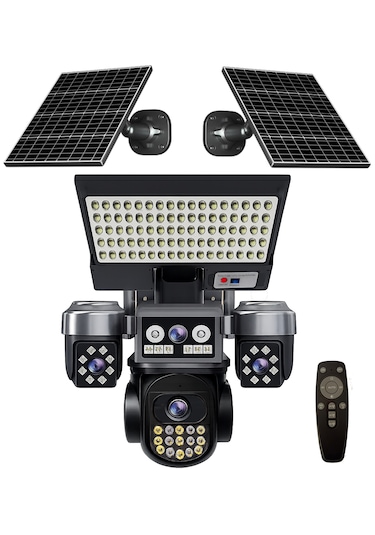 O-kam Ok334 Premium 12mp 4 Kameralı 4g 3 Solar Panel Aov Gece Görüş Sesli Konuşma Akıllı Kamera Ve Kumandalı Projektör Turkcell Sim Kart