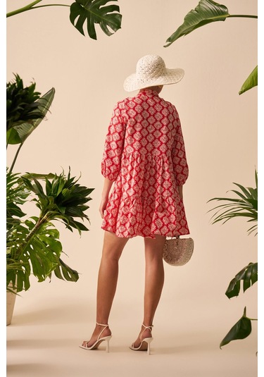 Mathilda Store Desenli Mini Elbise Kırmızı