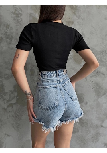 Defymoda Üçlü Kalp Nakışlı Bluz Siyah