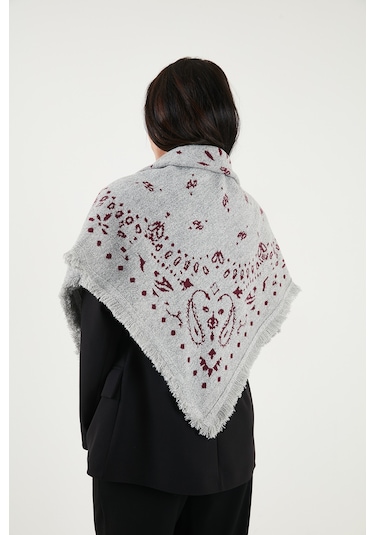 Lela Bayan Şal 6941302 Gri-bordo