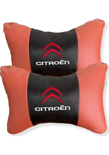 Citroen Nakışlı Ortopedik Lüks Araç Seyahat Deri Oto Boyun Yastığı İkili Kahverengi Oto Yastık Siyah