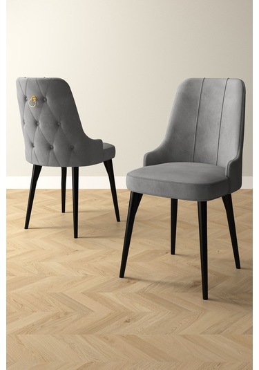 Mabel Siyah Mermer Desen 80x132 Açılabilir Yemek Odası Takımı 6 Adet Sandalye Gri