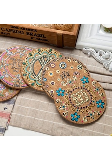 4 Adet İçecek Yalıtım Doğal Bardak Yuvarlak Isı Mat Mantar Bardak Masa Dekoru Diğer