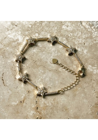 Yıldızlı Çelik Zirkon Bileklik Gold Gold