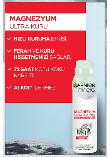 Garnier Mineral Magnezyum Ultra Kuru Kadın Sprey Deodorant 3 x 150 ML