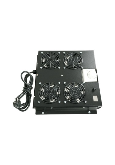 Canovate 4Lü Rack Kabinet Fan Modülü Termostatlı Ral 9005 Siyah