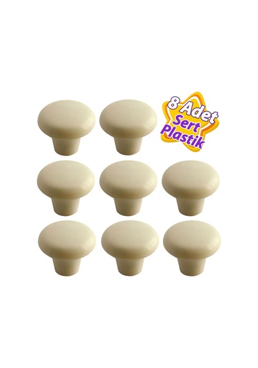 8 Adet Sert Plastik Mantar Düğme Kulp Krem Dolap Mobilya Mutfak Dolabı Çekmece Kapak Kulpu Kulbu