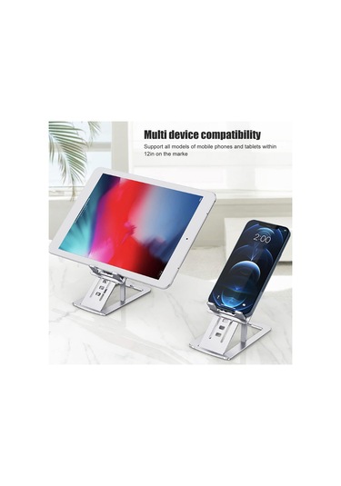 Geeksen Alüminyum Kollu Masaüstü Telefon Tutucu, 7 Açıyla Ayarlanabilir, Çift Taraflı Vidalı, 12 İnç Tablet/notebook Uyumlu, Katlanabilir Taşınabilir, Gümüş Renk
