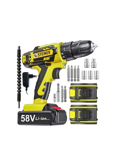 Steiner V-tech 58 V 5 Ah Darbeli Şarjlı Çift Akülü Vidalama Matkap Sarı