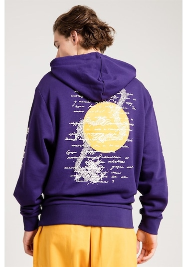 Jahr Marc Dragon Baskılı Mor Oversize Erkek Sweatshirt Mor