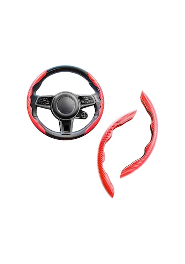 Yifomall Evrensel 15 İnç Karbon Fiber Direksiyon Kılıfı - Kaymayı Önleyen Ve Kolay Takılır Kırmızı Kırmızı
