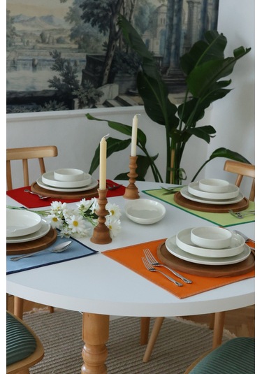 Yakacihome 4'lü Pera Mix Biye Detaylı Duck Keten Yıkanabilir, Leke Tutmaz Supla Amerikan Servis Seti Çok Renkli