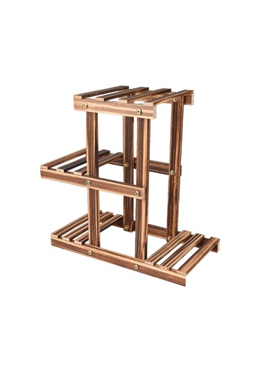 Symbee 3 Katlı Ahşap Bitki Standı - Kompakt Ve Şık Çiçek Sergileme Ünitesi Kahverengi