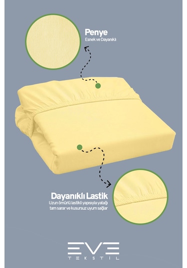 Eve Tekstil Fitted Yüksek Kaliteli Penye Kumaş Tek Kişilik Lastikli Çarşaf Sarı