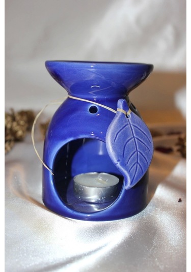 Buhardanlık Doğa Yapraklı Buhurdanlık Seramik Mavi