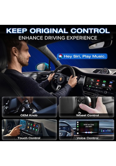 Mufunye 2025 Yeni Sürüm Kablosuz Araç Bağlantı Kutusu - Carplay Ve Android Auto Desteği, Otomatik Yeniden Bağlanma, Ultra Kompakt Tasarım Siyah