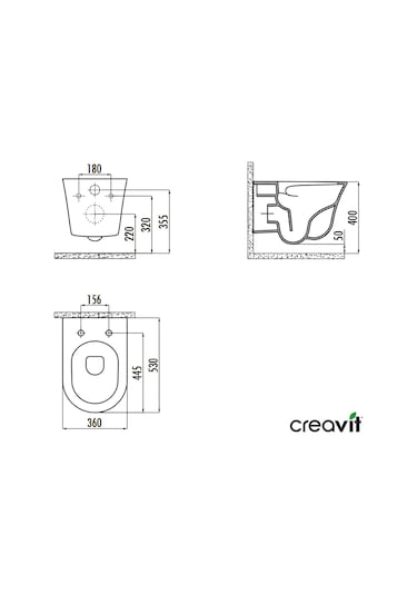 Creavit Nora Vortex Beyaz Asma Klozet No323, Creavit Nora Duck Duroplast Yavaş Kapak Beyaz