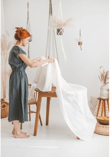 WellstilPremium Keten Masa Örtüsü  Beyaz