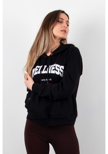 Kadın 2 Iplik Kapüşonlu Sweatshirt Siyah