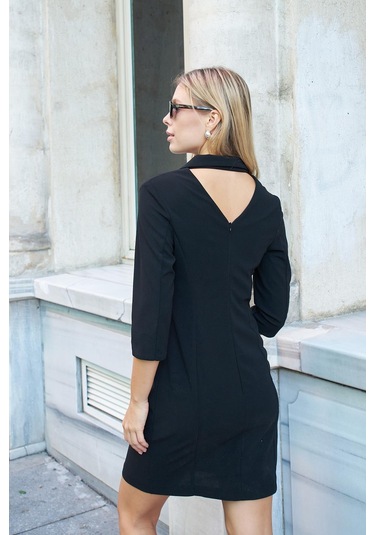 Sırt Dekolteli Anvelop Ceket Elbise Siyah
