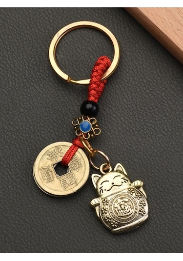 Feng Shui Bereket Ve Şans Kedisi Anahtarlığı Maneki Neko Figürlü Anahtarlık