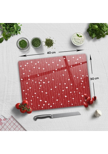Decorita Cam Kesme Tahtası | Kalpli Sarmaşık | 30cm x 40cm