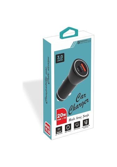 Pdateknoloji Yetty 20w Usb + Pd Hızlı Araç Şarj Cihazı Siyah Yc-20 Yerli Üretim
