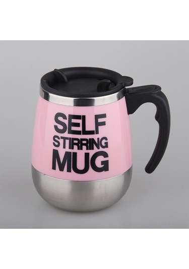 Xindoker Otomatik Karıştırıcı 400ml Çelik Kupa, Kahve/süt/su İçin, Logo Baskılı, Pembe, Spoonsuz, Kol Butonu İle Kontrol Diğer