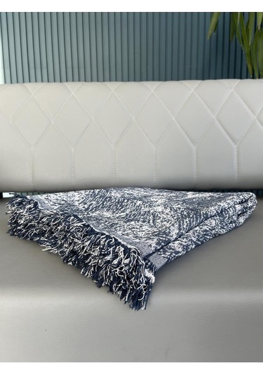 Saçaklı Lüks Koltuk Örtüsü 170x220 Cm Mavi Mavi