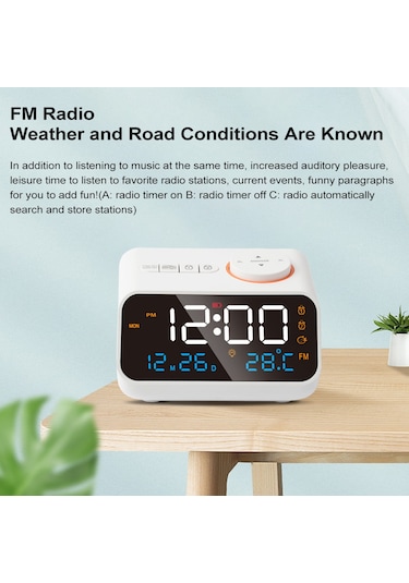 Büyük Led Ekranlı Dijital Çalar Saat 0-100% Dimmer Beyaz