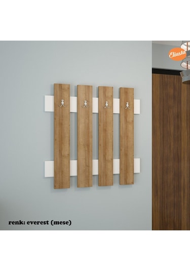 Askılık Duvar Askılığı Portmanto Antre Askılık Vestiyer Anahtarlık Ceviz - Beyaz