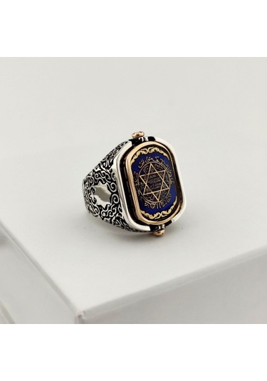 925 Ayar Otantik Motifli Çift Taraflı Mührü Süleyman Gümüş Yüzük Silver