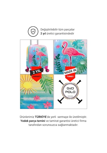 Gedox Kids Pembe Flamingo Ve Güneş Desenli Kız Çocuk Valizi 153.03 Pembe Flamingo Ve Güneş