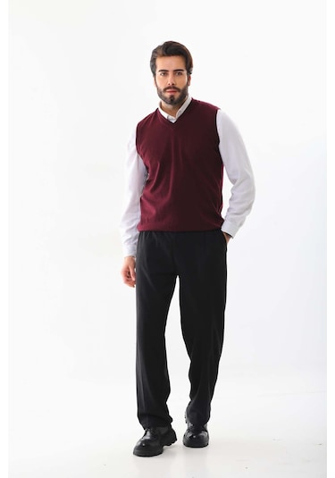 Günay Erkek V Yaka Yün Süveter 0108 Bordo