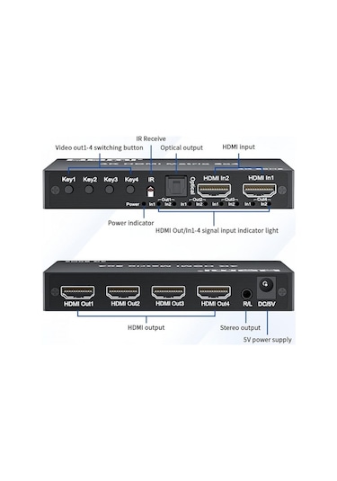 2x4 Hdmı Matrix 4k Anahtarı, 2 İn 4 Out Matrix Video Switcher Splitter