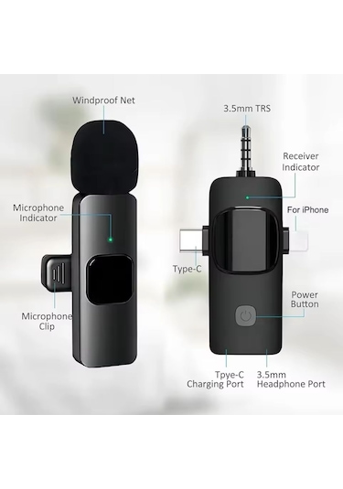 Samsung Galaxy Tab S10+ Fe Plus 13.1'' Uyumlu İkili Kablosuz Yaka Mikrofonu 3.5mm Aux