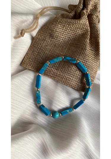 İlknur Doğal Taş Evi Firuze Taşı Doğal Taş Bileklik Mavi - Turkuaz