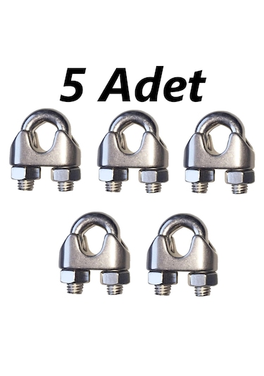 5'li Paslanmaz Krom Klemens. 4mm. Halat Sıkıcı Klemens