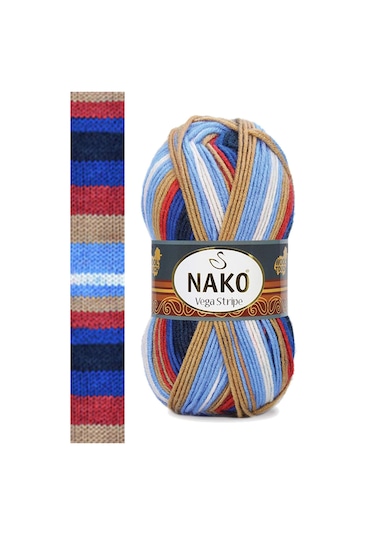 5 Adet Vega Stripe Premium Akrilik El Örgü İpi Yünü No: 82411 RYL-NWNKVS82411-5
