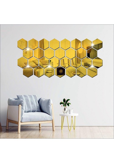Petek Desenli Pleksi Ayna 12 Adet - Gold Gold