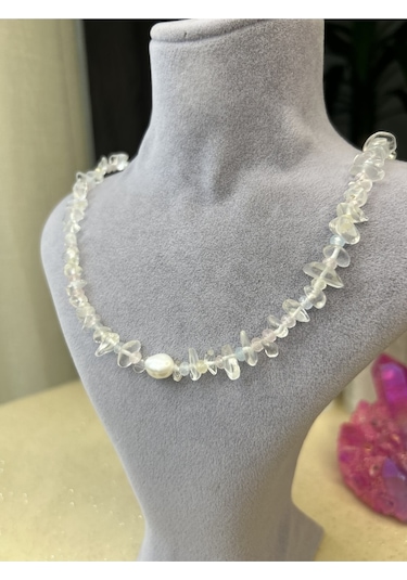Kristal Kuvars Inci Kolye Gümüş