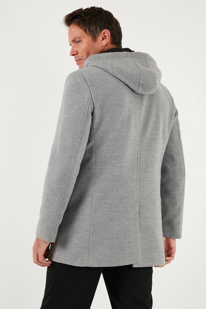 Buratti Çıkarılabilir Kapüşonlu Kırçıllı Slim Fit Kaşe Erkek Kaban 5841013 Gri